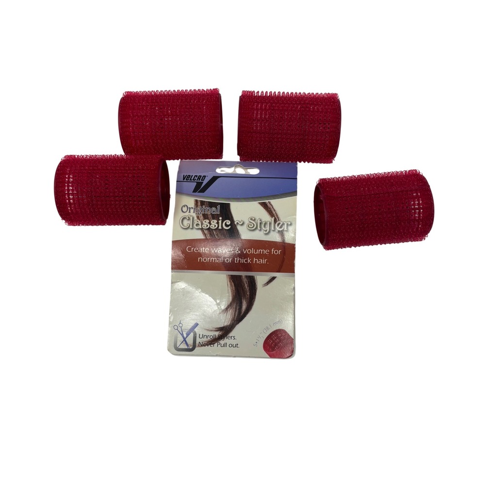 Velcro Original Classic Styler‎ Hair Rollers Women 1.5 Inch Red Volume Waves 4pc